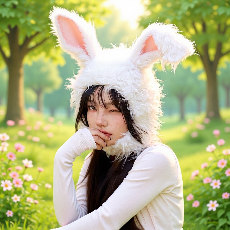Xiaohongshu Style Cute Plush Rabbit Long-Eared Pullover Hat, Autumn and Winter Large Brim Ear-Protecting Lei Feng Hat