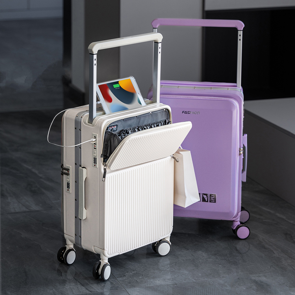 충전식 다기능 양면 가방 알루미늄 프레임 트롤리 케이스 24 여성용 및 남성용 20인치 범용 무음 휠 탑승 케이스