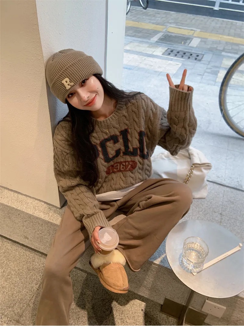 24 Dongpuyuan nuevo estilo coreano letras retro americanas jersey jersey suéter de punto pclo letras estallando image 3
