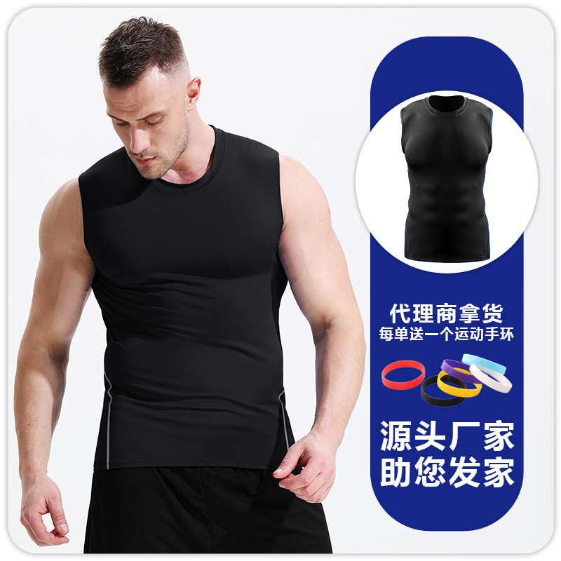 Hombres hombro en blanco tight bodybuilding fitness deportes yoga chaleco obstáculo running training bottoming ropa deportiva superior image 11