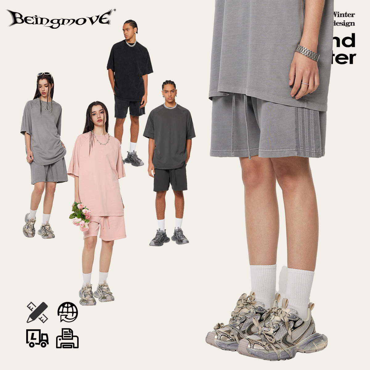 Marca de tendencia de verano pesada 350G pantalones de empalme de cinco puntos para hombre de verano puro algodón simple pantalones deportivos sueltos para hombre