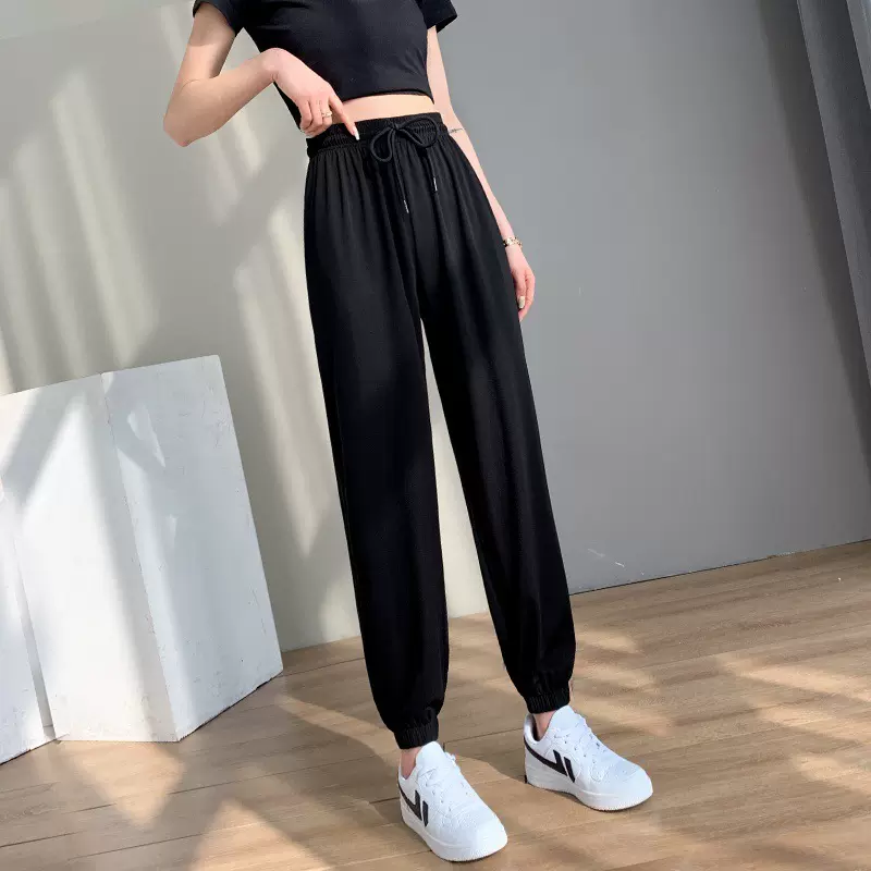 冰丝运动裤女夏季薄款宽松休闲卫裤子2023新款春秋哈伦裤潮束脚裤