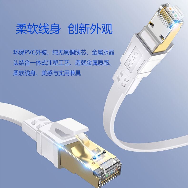 Cat8E Pure Copper Category 8 Finished Network Cable Rj45 Computer Network Patch Cord Ultra-Thin Double-Shielded Flat Network Cable for Export Cat8E Pure Copper Category 8 Finished Network Cable Rj45 Computer Network Patch Cord Ultra-Thin Double-Shielded Flat Network Cable for Export