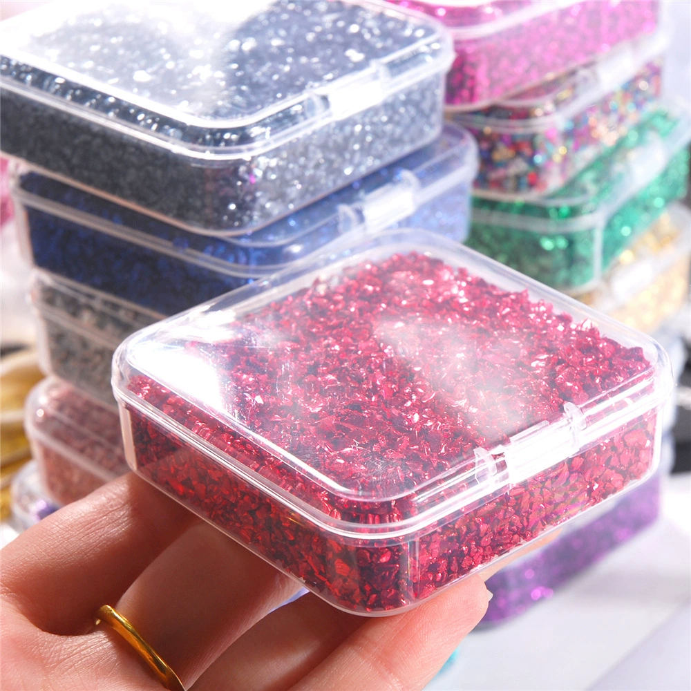 Новый продукт Квадратная коробка Неровные кристальные стеклянные гравийные куски Ногтевое украшение бриллиант капля клей фототерапия ногтевое пластырь