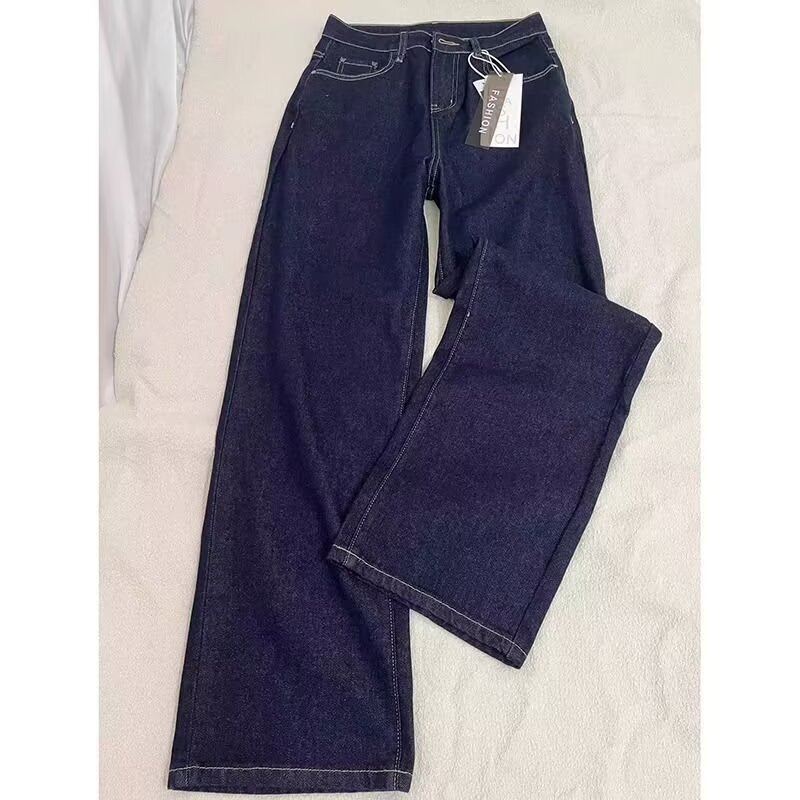 Korean Style Straight-Leg Jeans for Women, Summer Thin 2025 New High-Waisted Slimming Loose Petite Drape Wide-Leg Pants