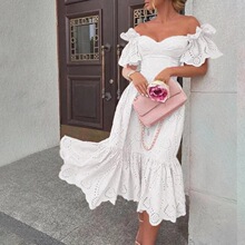 C 38515 Off Shoulder Polka Dot Dress һ�ּ�Բ������ȹ ר