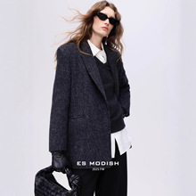 ES MODISH 冬季新品韩系高级感西装领双面呢羊毛大衣女（配腰带）