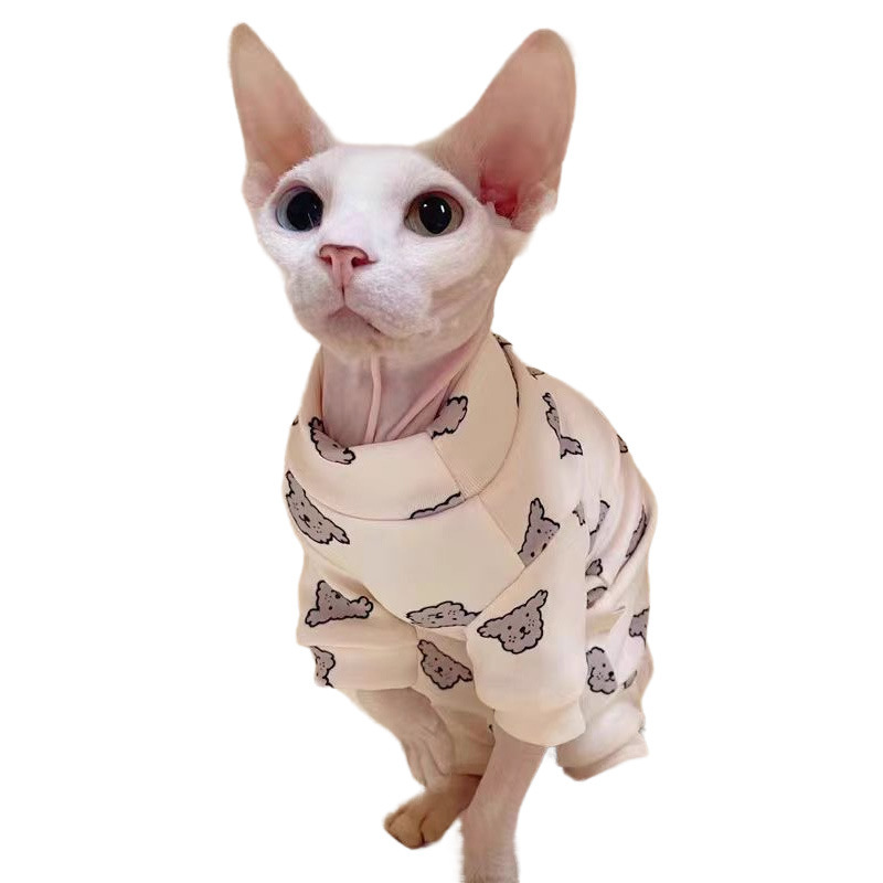 猫服 オールシーズン対応 エアコン付きの部屋用 四足服 ドイツ無毛猫 シュナウザー ペット トレンド 漫画柄|undefined