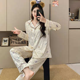 2025韩版女款妈妈可爱款 秋冬季睡衣女金丝绒翻领甜美家居服