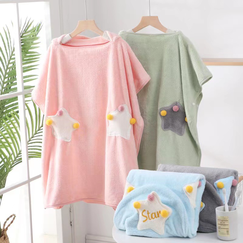 Baby cloak coral velvet bathrobe cloak household children's beach towel soft absorbent wearable hooded bath towel