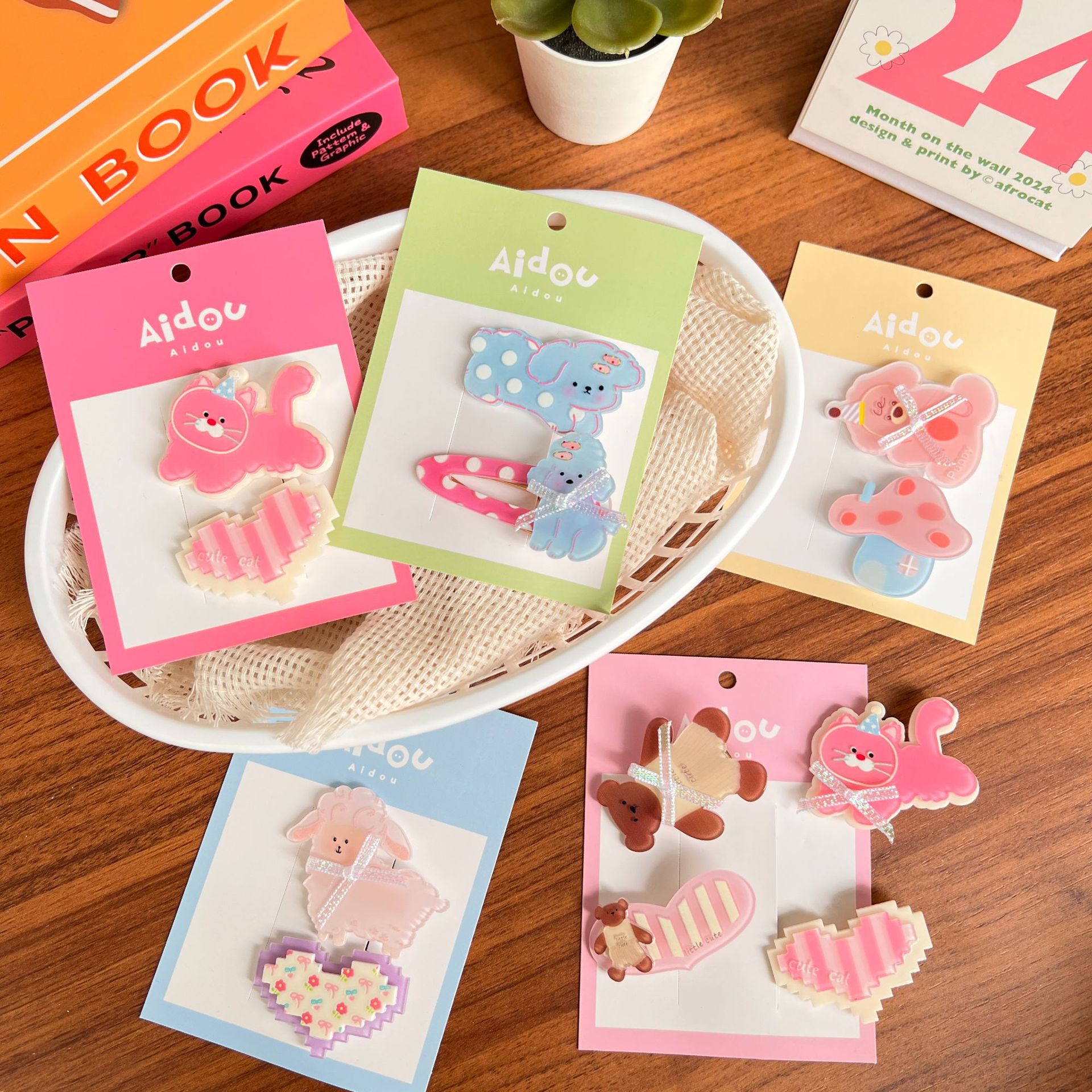 可愛卡通蝴蝶結髮夾亞克力鴨嘴夾甜美少女心劉海側邊夾碎髮夾頭飾