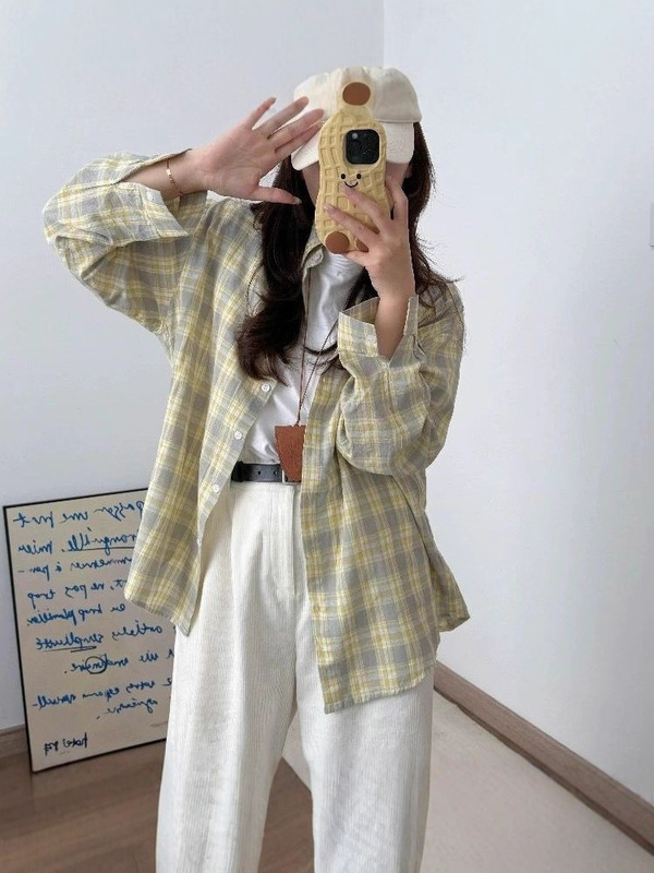 秋季新款港风格子衬衫女2025新款oversize宽松慵懒风外穿衬衣休闲|undefined