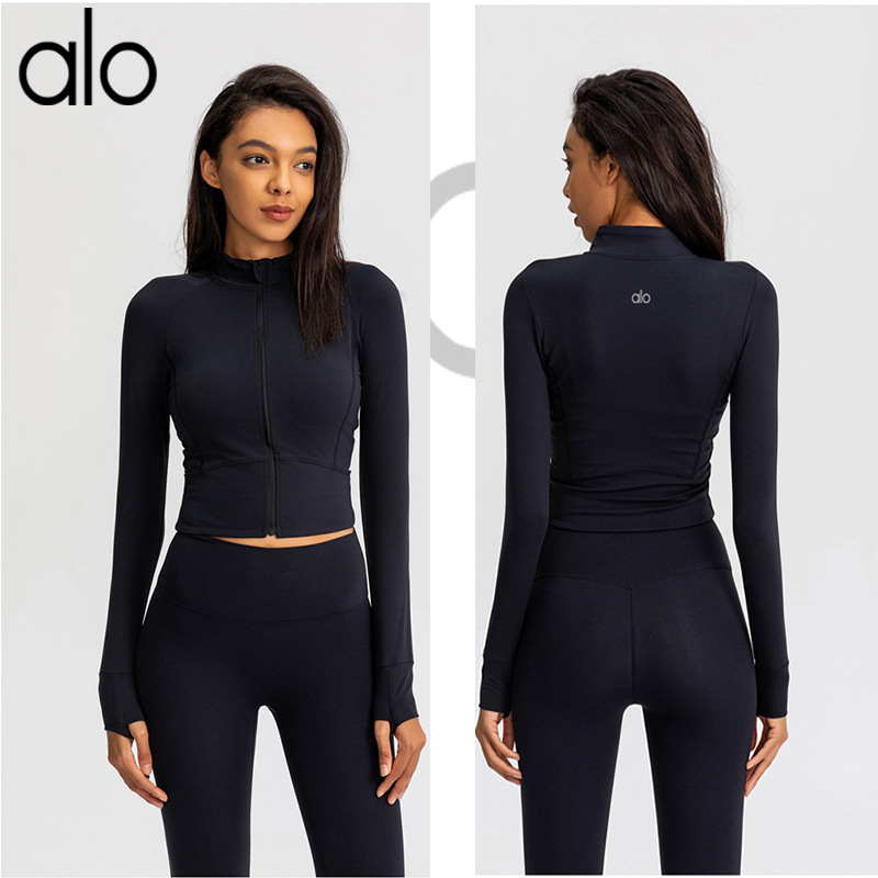 North American Al Yoga Clothing Yoga Jacket for Women, Professional Sports Autumn and Winter Long-Sleeve Top with Zipper, High-Elasticity, Close-Fitting Fitness Wear