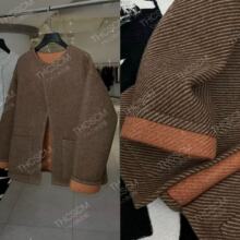 由然26早春新款  进口手工双面尼散毛色织斜纹纯羊毛廓形外套