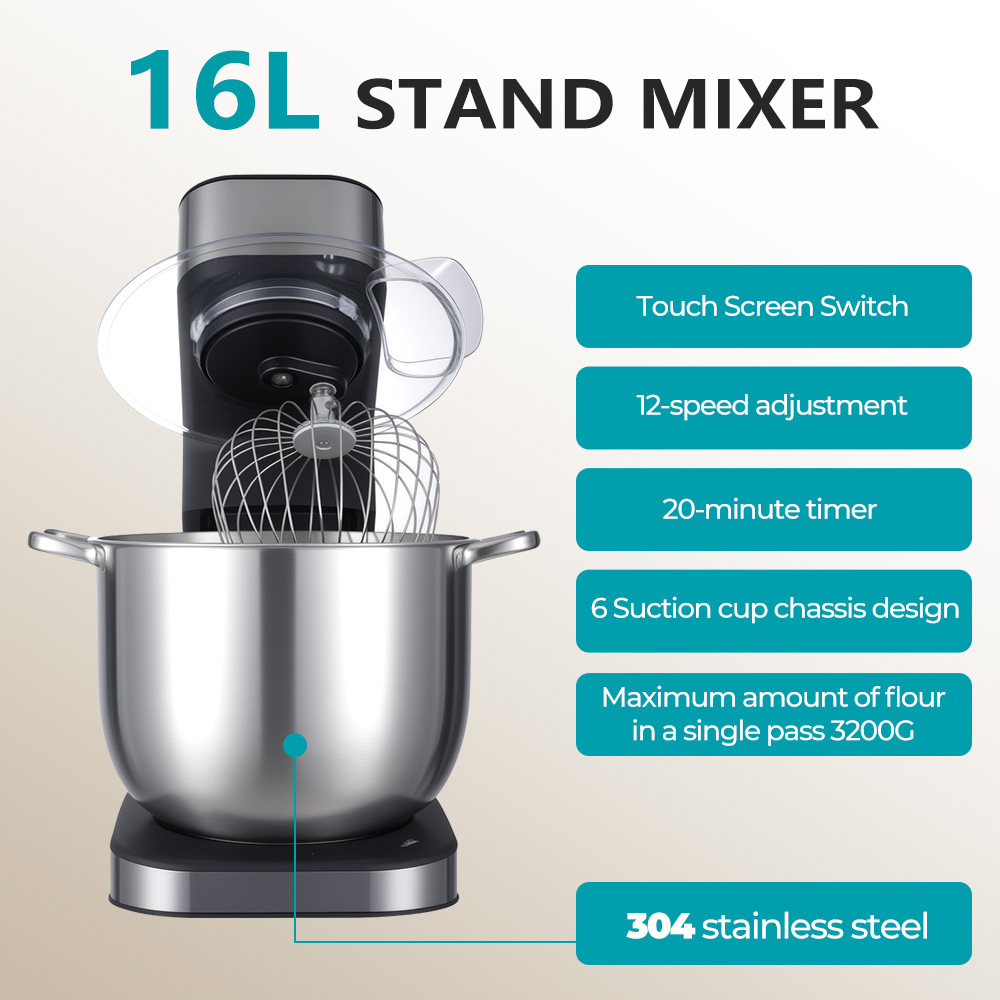 Winningstar crossover hogar 2800W de escritorio 16L acero inoxidable máquina de amasar máquina de cocinar batidor eléctrico