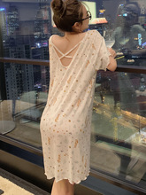莫代尔短袖睡裙女夏季薄款小性感少女可爱露背中长款韩版卡通睡衣