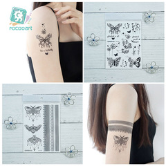 新款亞馬遜蝴蝶紋身貼素花單黑手指紋身貼 鎖骨防水紋身貼瑞卡龍