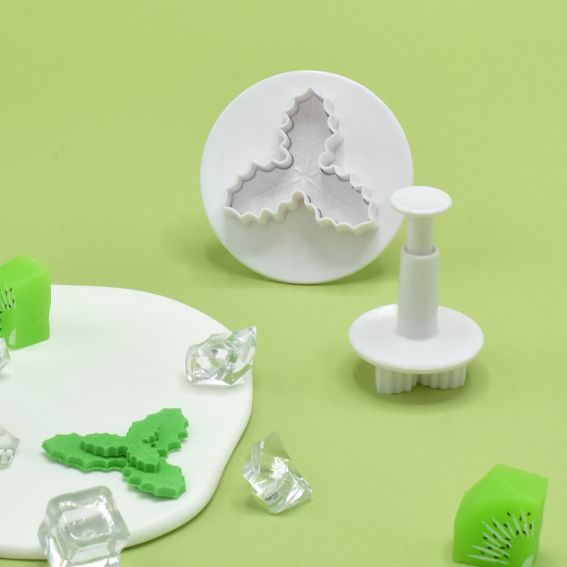 Molde de galleta artificial tipo prensa de hoja de acebo, molde de sellado, herramienta de juego de horneado diy