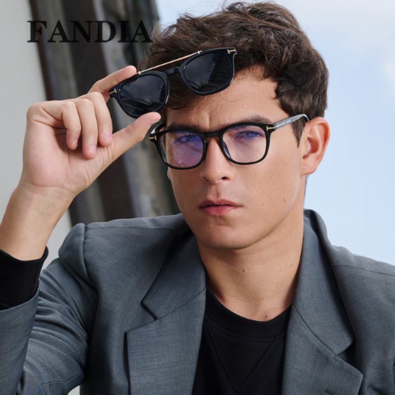 95308 nuevo conjunto de espejo magnético marco redondo marco pequeño anti-azul gafas de luz clip colgante espejo polarizado espejo fábrica en stock image 3