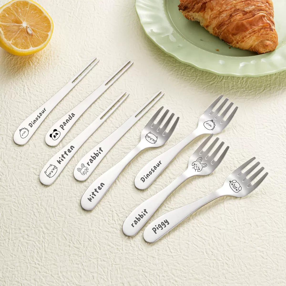 砂光304不锈钢甜品叉创意水果叉可爱卡通蛋糕叉ins家用儿童小叉子