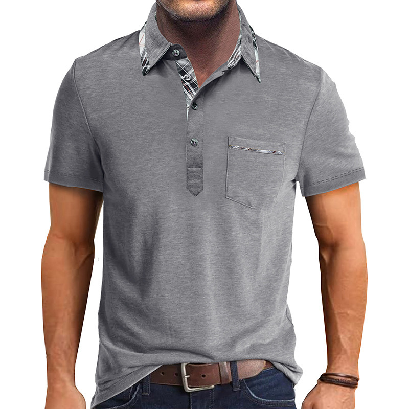 2024 Summer European and American men's lapel T-shirt Foreign Trade men's short-sleeved polo shirt cross-border shirt plaid polo