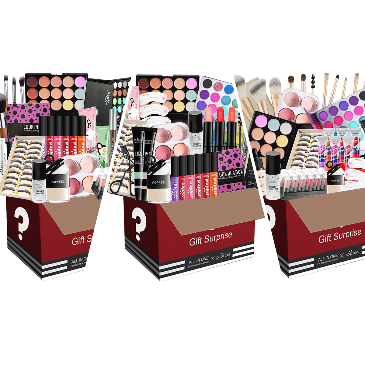 Estilo explosivo popfeel caja para ciegos combinación de maquillaje sombra de ojos juego de lápiz labial base maquillaje juego de pincel número de color aleatorio