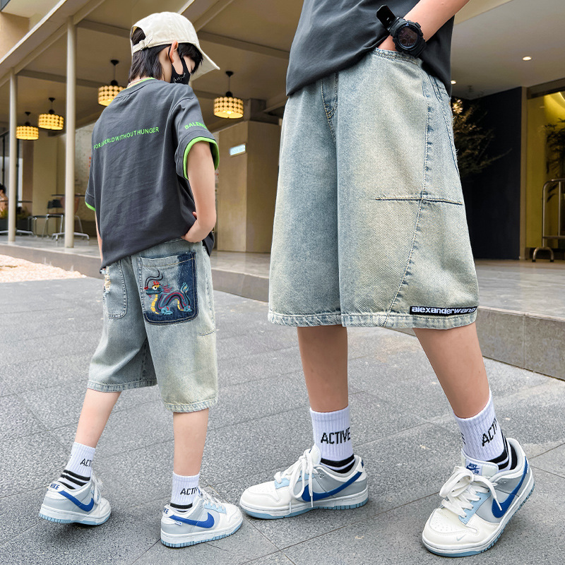 Z1221 Early Yang Children's 2024 Summer New Thin Chinese Style Embroidered Fashion All-match Five-point Pants