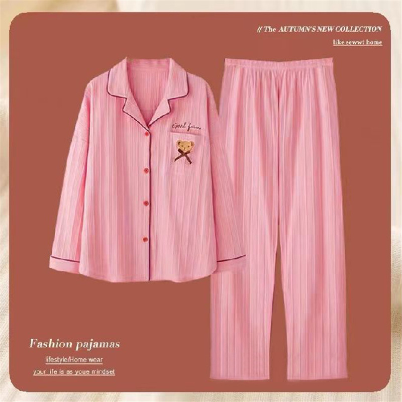 Pijamas traje de algodón puro Mujer % primavera y otoño verano manga larga dulce REDUCCIÓN DE EDAD homewear al aire libre