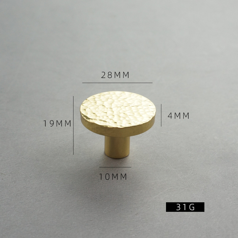 Manija de latón martillado moderno minimalista gabinete cajón armario puerta zapato gabinete de lujo luz oro cobre puro mango largo