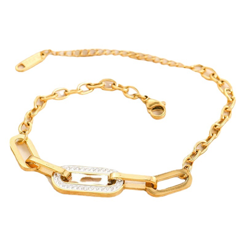 Estilo coreano transfronterizo ins estilo geométrico en forma de O de diamante completo de acero inoxidable tobillera de acero de titanio moda simple moda joyería sexy