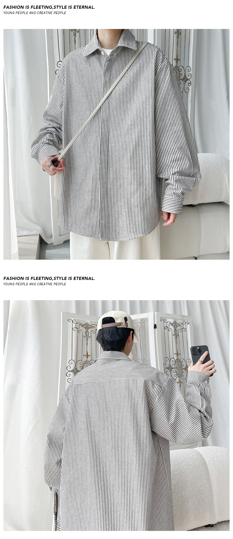 Men's Black And White Striped Sun-protective Long Sleeve Coat_voghion.com
