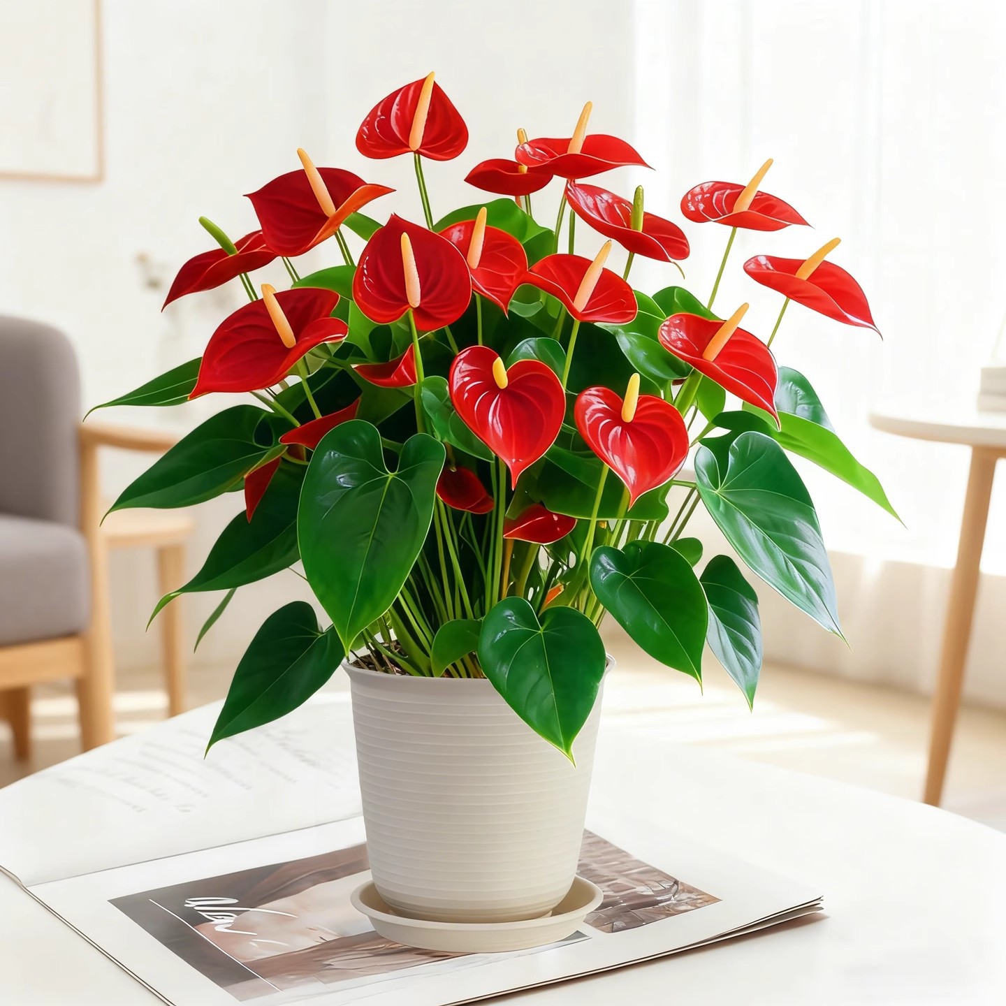 Anthurium potted plant [4-5 flowers] + imitation pottery rice pot