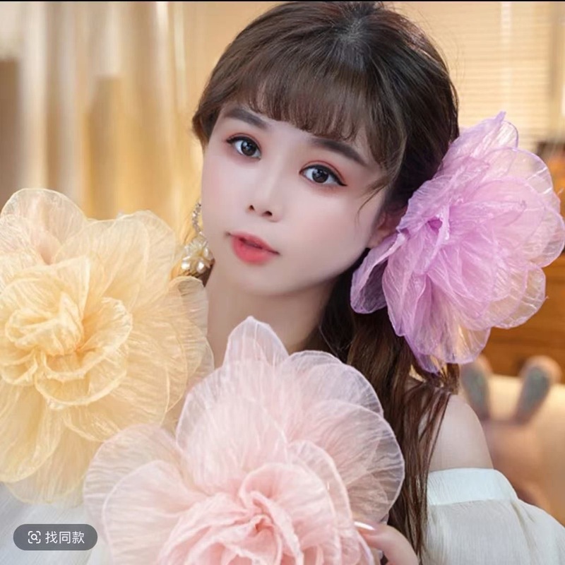 【芳华】抓夹仙气网纱花朵发夹原创设计气质发饰优雅百搭鲨鱼夹女|undefined
