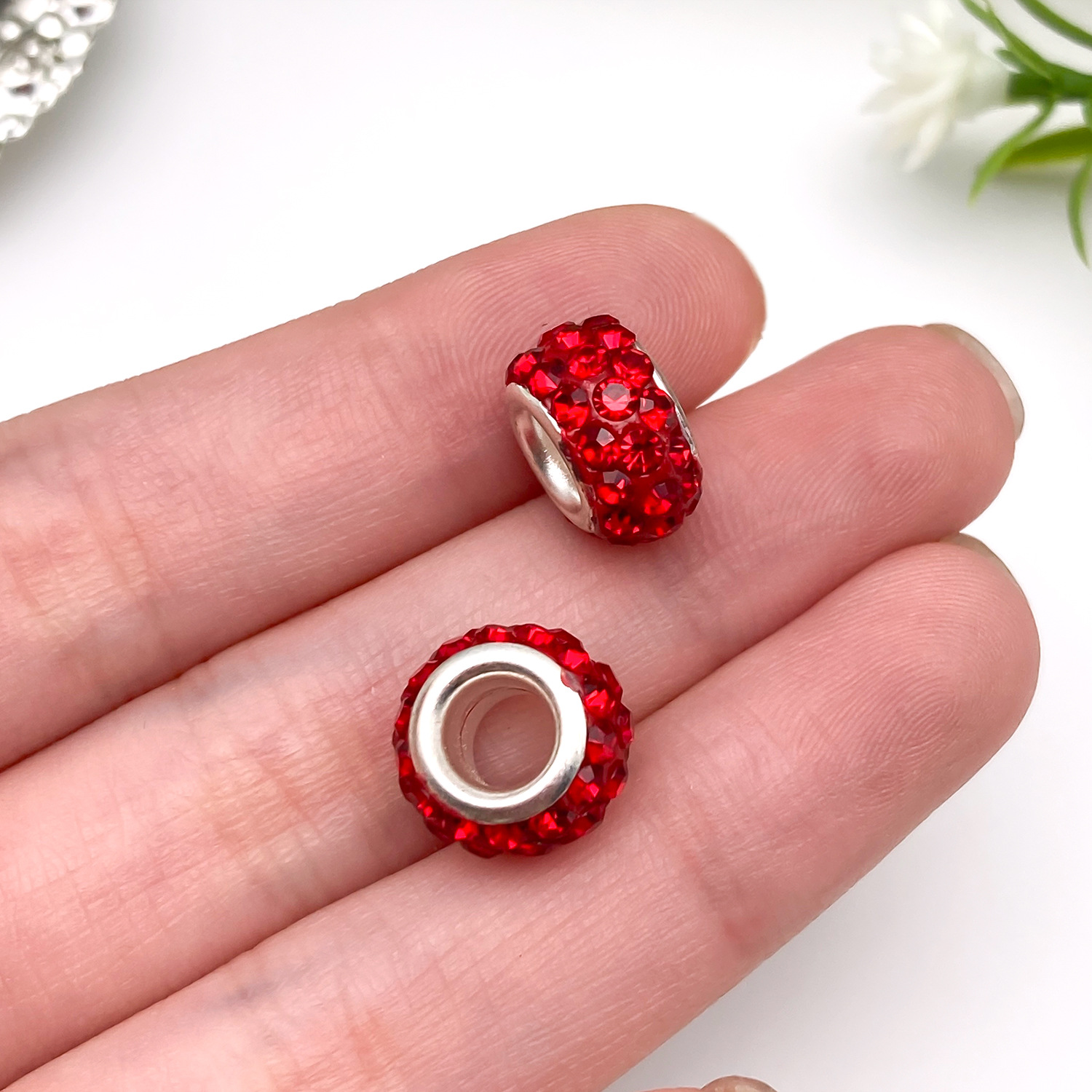 11550-JJ-红色点钻软陶家大孔大孔珠11mm-0.9g