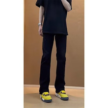 弹力黑色微喇牛仔裤男款夏季美式高街vibe裤子修身直筒窄版弯刀裤
