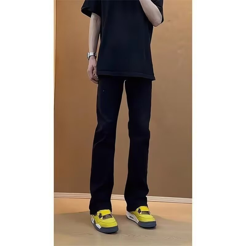 Stretch Black Bootcut Jeans Men's Summer American High Street Vibe Pants Slim Straight Narrow Scimitar Pants