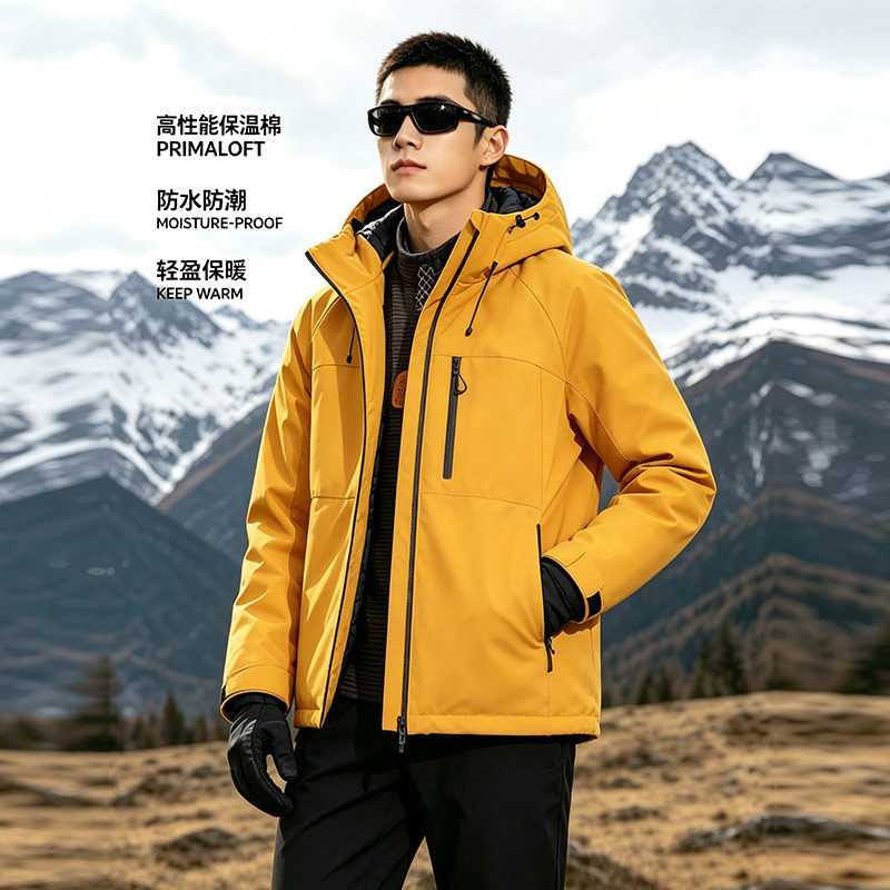 New autumn and winter outdoor casual sports cotton coat for men and women, couples' sheep wool integrated warm windproof thickened ski jacket