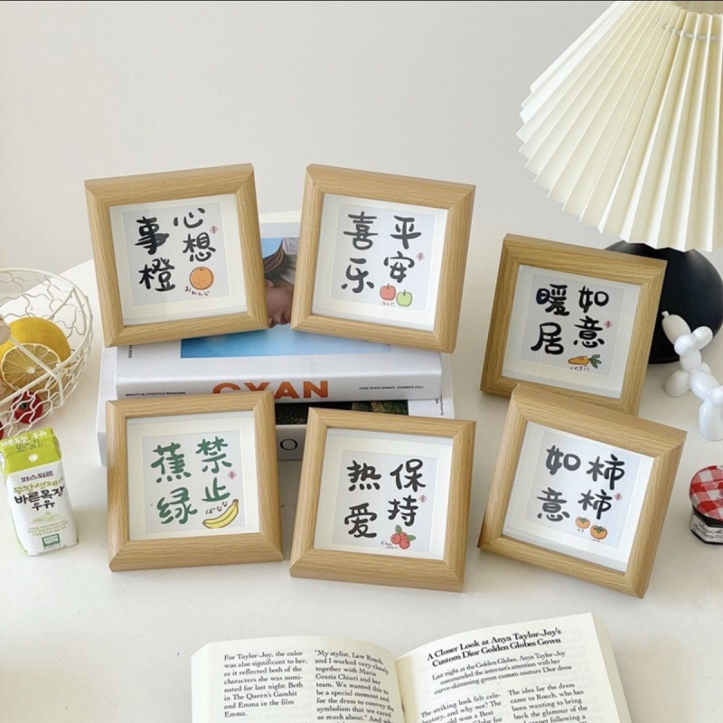 Ins Cartoon Text Wish Come True Photo Frame Table 4inch Wooden Glass Desktop Decoration Painting Photo Props