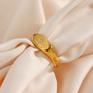 European and American Ins Fashion Simple Elegant Ring Jewelry Stainless Steel Plated 18K Gold Oval Star Zircon Ring