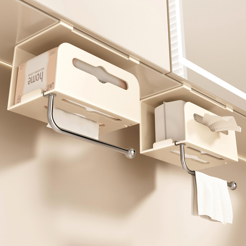 Kitchen Wet Wipes Storage Box, Paper Towel Holder, Cling Film Storage Rack, Hanging Cabinet, Inverted Hanging Rack for Cleaning Cloths and Paper Rolls