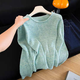 秋冬季新款温柔小清新显白薄荷绿浣熊绒毛衣针织衫上衣女宽松百搭