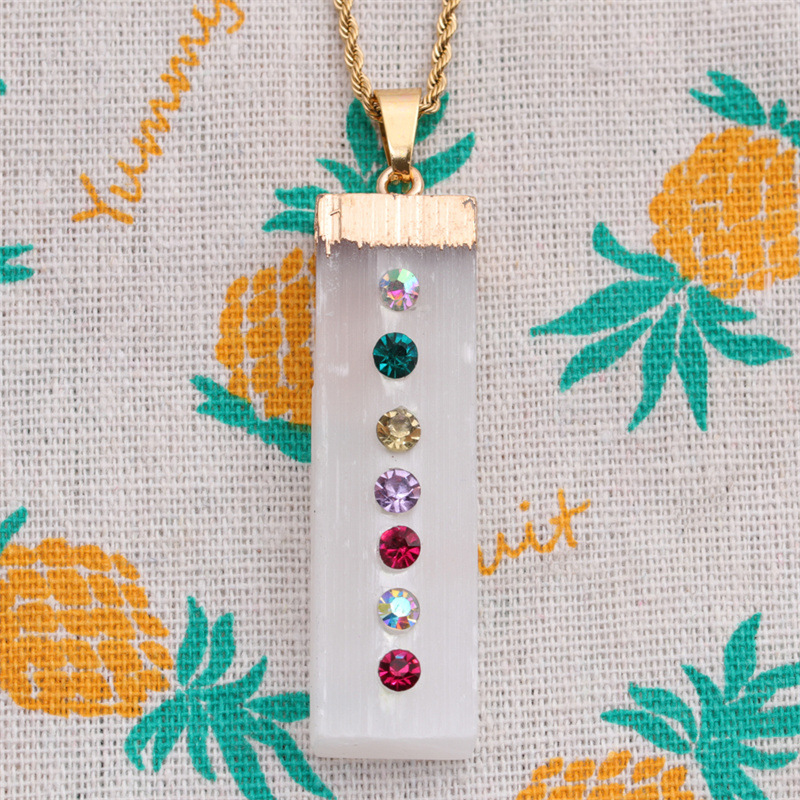 fashion geometric white crystal 7 chakra inlaid rhinestone necklace wholesale nihaojewelry