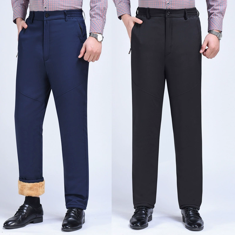 Оптовая Продажа с фабрики мужские шерстяные хлопковые брюки на флисовой подкладке, пояс с высокой талией и глубокой промежностью, три слоя хлопка на флисовой подкладке, верхняя одежда, хлопковые брюки