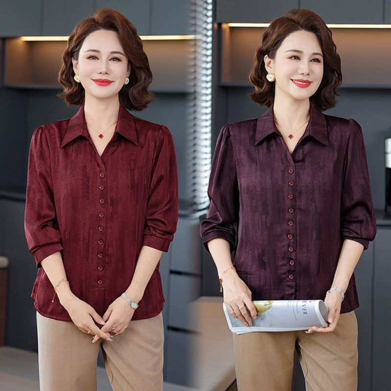 Autumn fashionable long-sleeve for mother, shirt, for middle age
