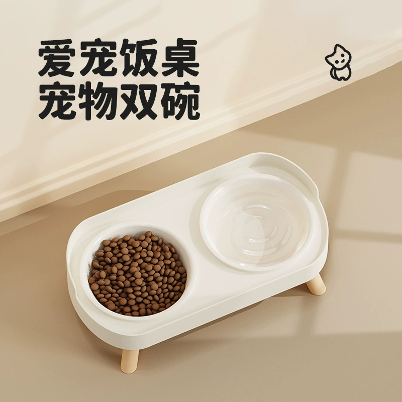 Миска для кошек, двойная пластиковая миска, миска для корма для кошек, защищает шейный отдел позвоночника, предотвращает опрокидывание, предотвращает разбрызгивание корма, миска для кошек «два в одном» для питья и кормления