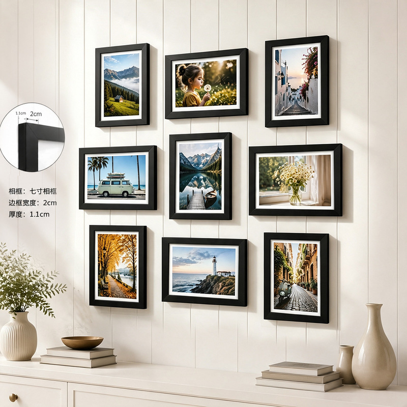 [9-piece set] Cross-border bestseller PS foam photo frame resin picture frame set 7inch Tabletop and wall-mounted foreign trade photo wall
