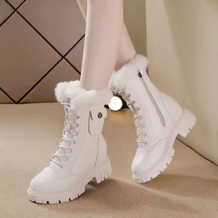 2025 Autumn and Winter New Women's Shoes Mid-top Thick-soled Casual Fashion Martin Boots Rubber Fashion Slimming Boots Mother Boots