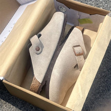 BK勃肯鞋男女外穿包头拖鞋真皮软木厚底半拖情侣复古一脚蹬博肯鞋