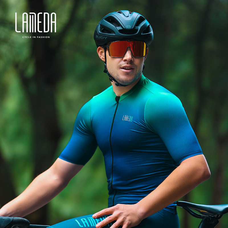 Lampada Athletic Edition Gradient Color Cycling Jersey Short Sleeve Men's Breathable Quick-Drying Bicycle Sports Top Road Bike