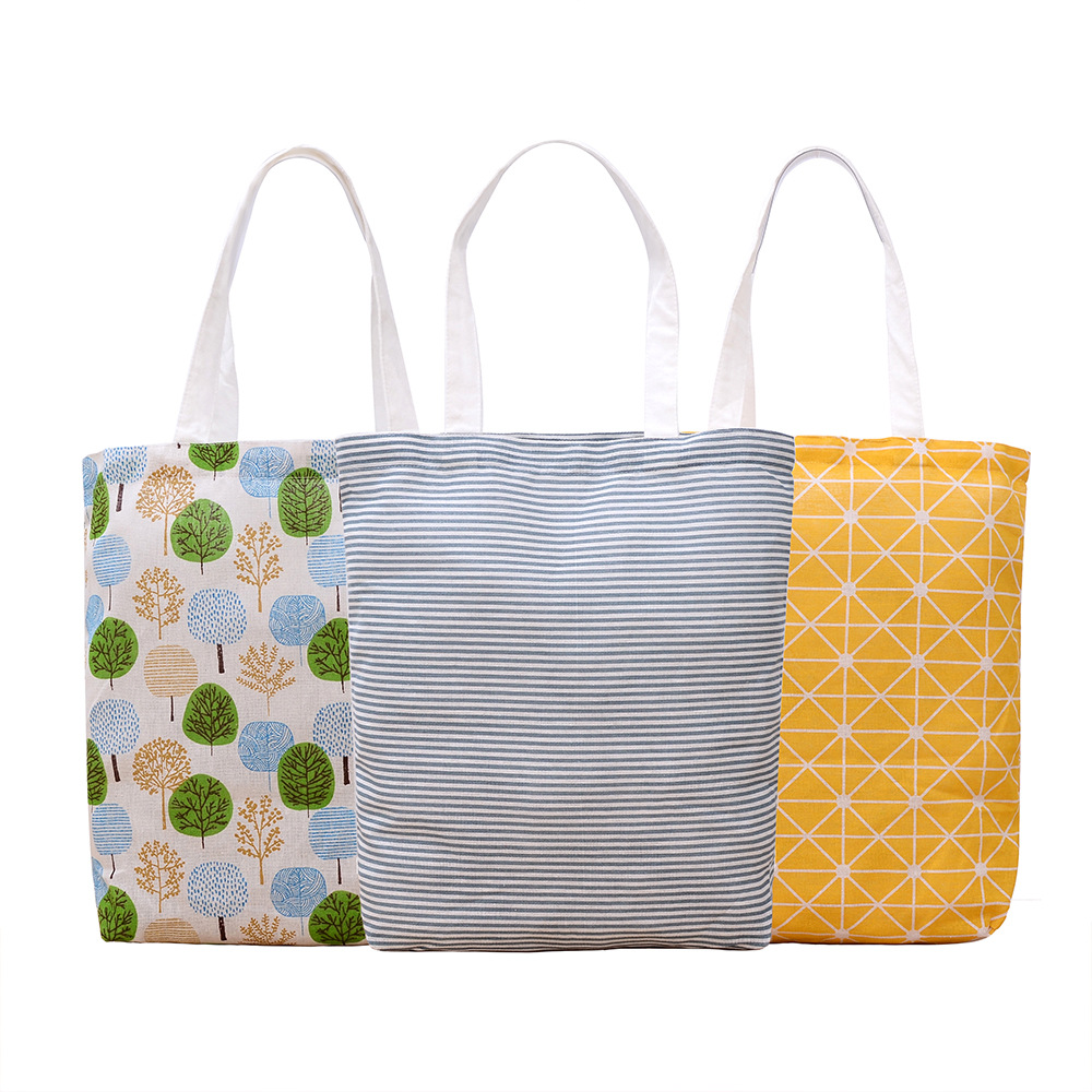 亚马逊爆款印花帆布购物袋三件套帆布女式单肩包棉布手提袋